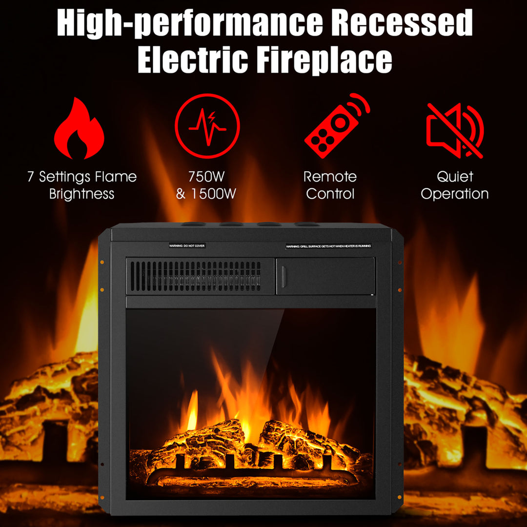 18 Electric Fireplace Insert Freestanding and Recessed Heater Log Flame Remote Image 8