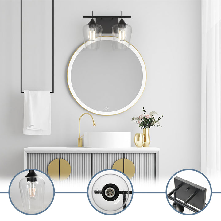 2-Light Wall Sconce Modern Bathroom Vanity Light Fixtures with Clear Glass Shade Image 6