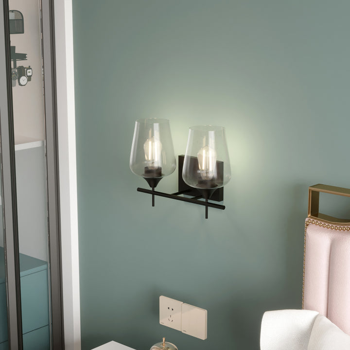 2-Light Wall Sconce Modern Bathroom Vanity Light Fixtures with Clear Glass Shade Image 7