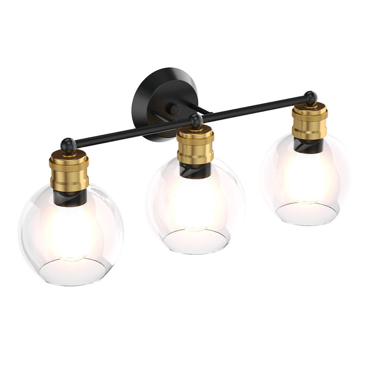 3-light Vanity Bathroom Light with 7 in Round Clear Glass Shade Vintage Wall Sconce Image 1