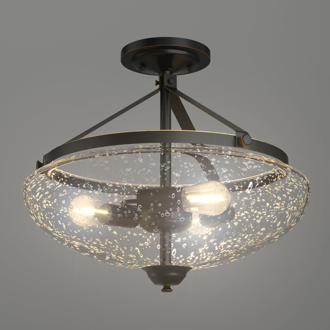 3-Light Semi Flush Mount Ceiling Light Industrial Seeded Glass Pendant Lamp Image 1