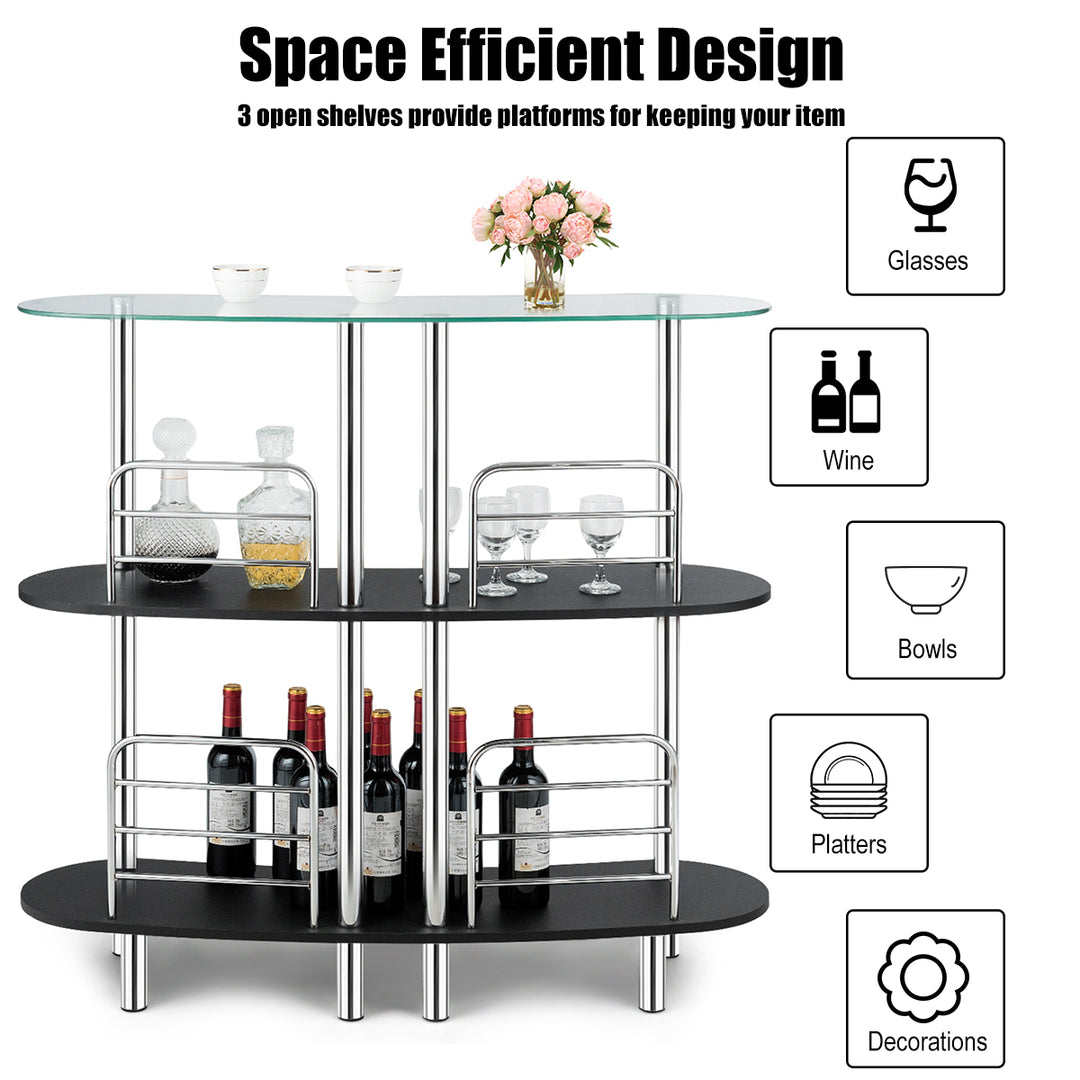 Decorative Storage Cabinets Home Liquor Pub Table w/Tempered Glass Top and 2 Shelves Image 7