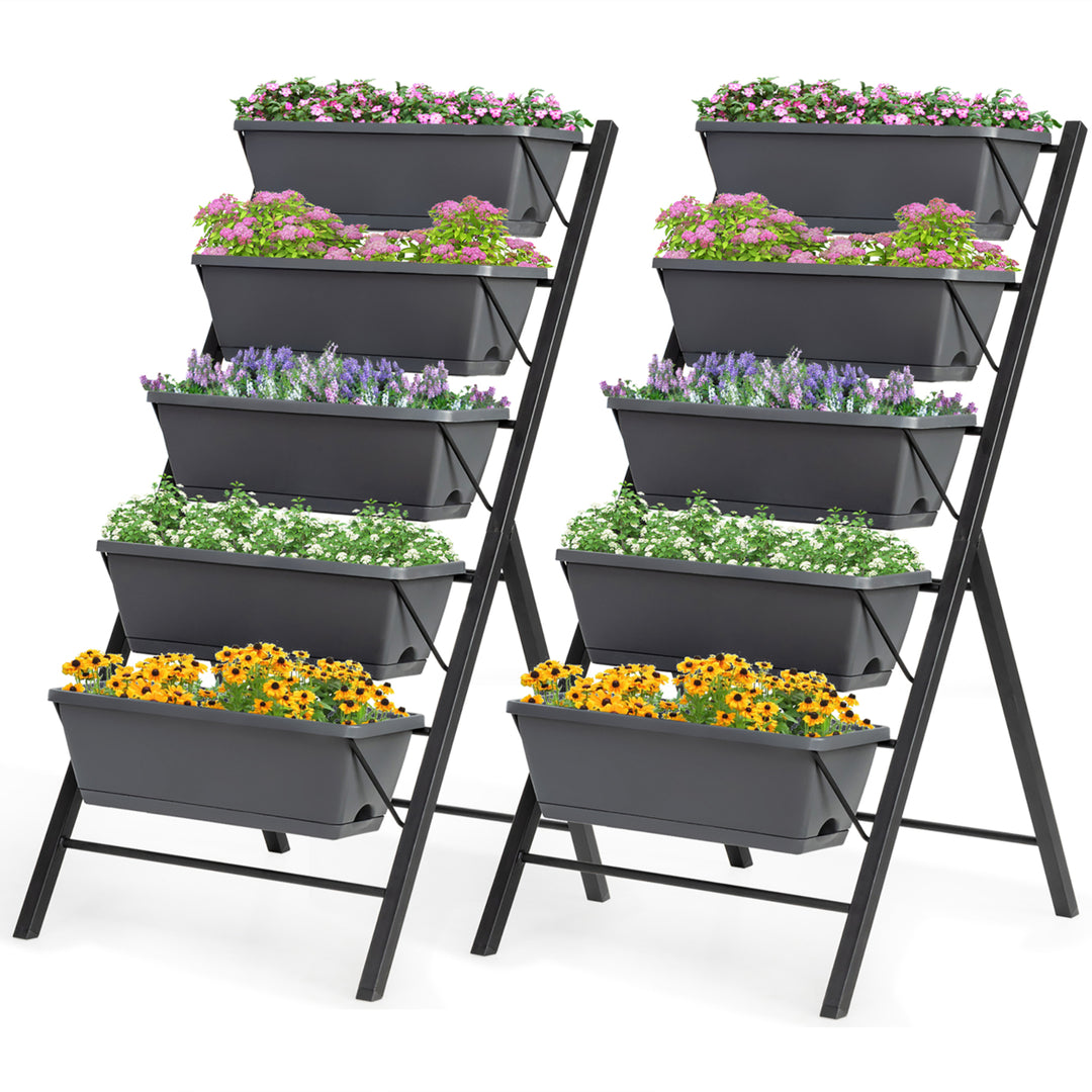 Set of 2 4 FT Vertical Raised Garden Bed 5-Tier Planter Box for Patio Balcony Image 1