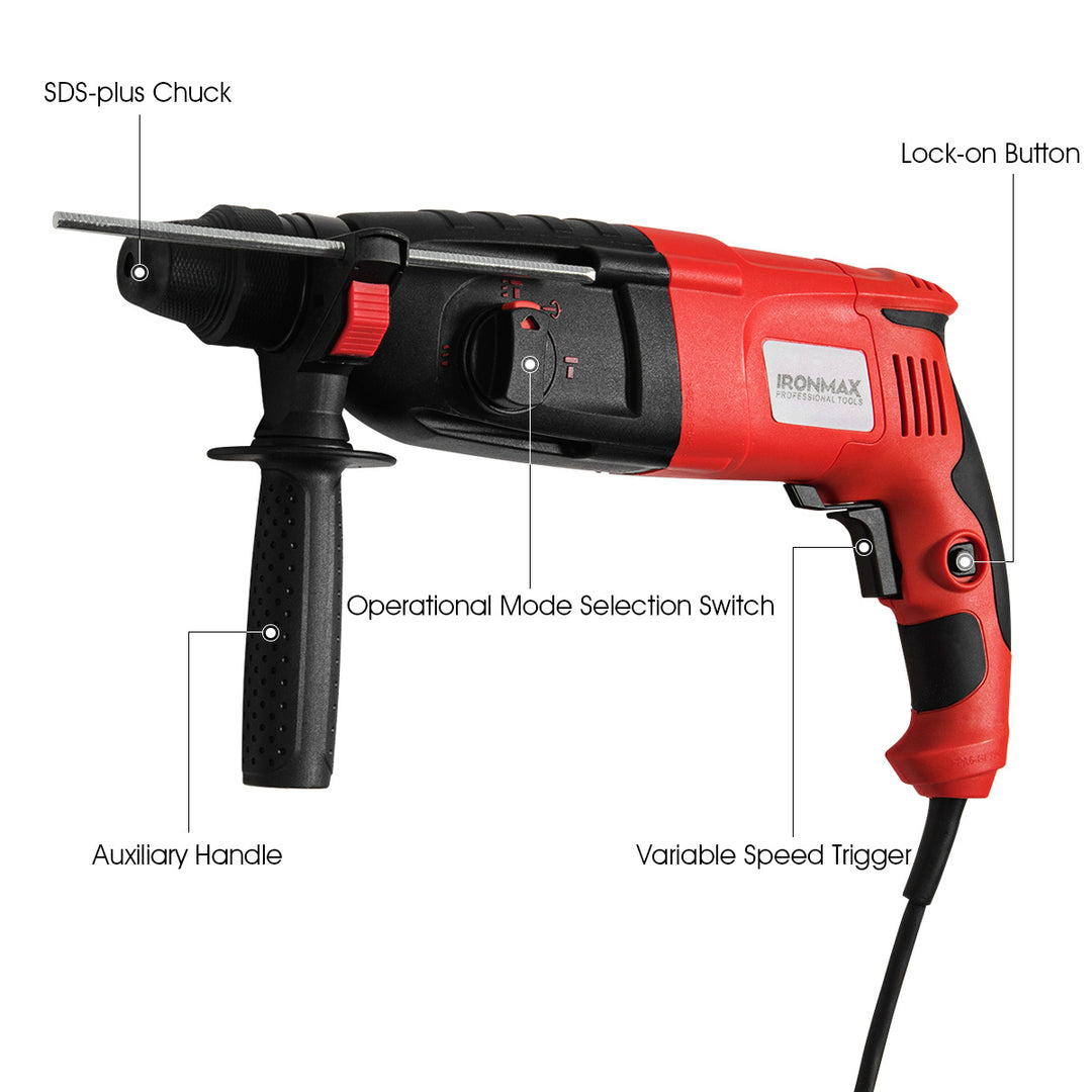 1/2 Electric Rotary Hammer Drill 3 Mode SDS-Plus Chisel Kit 1100W Image 10