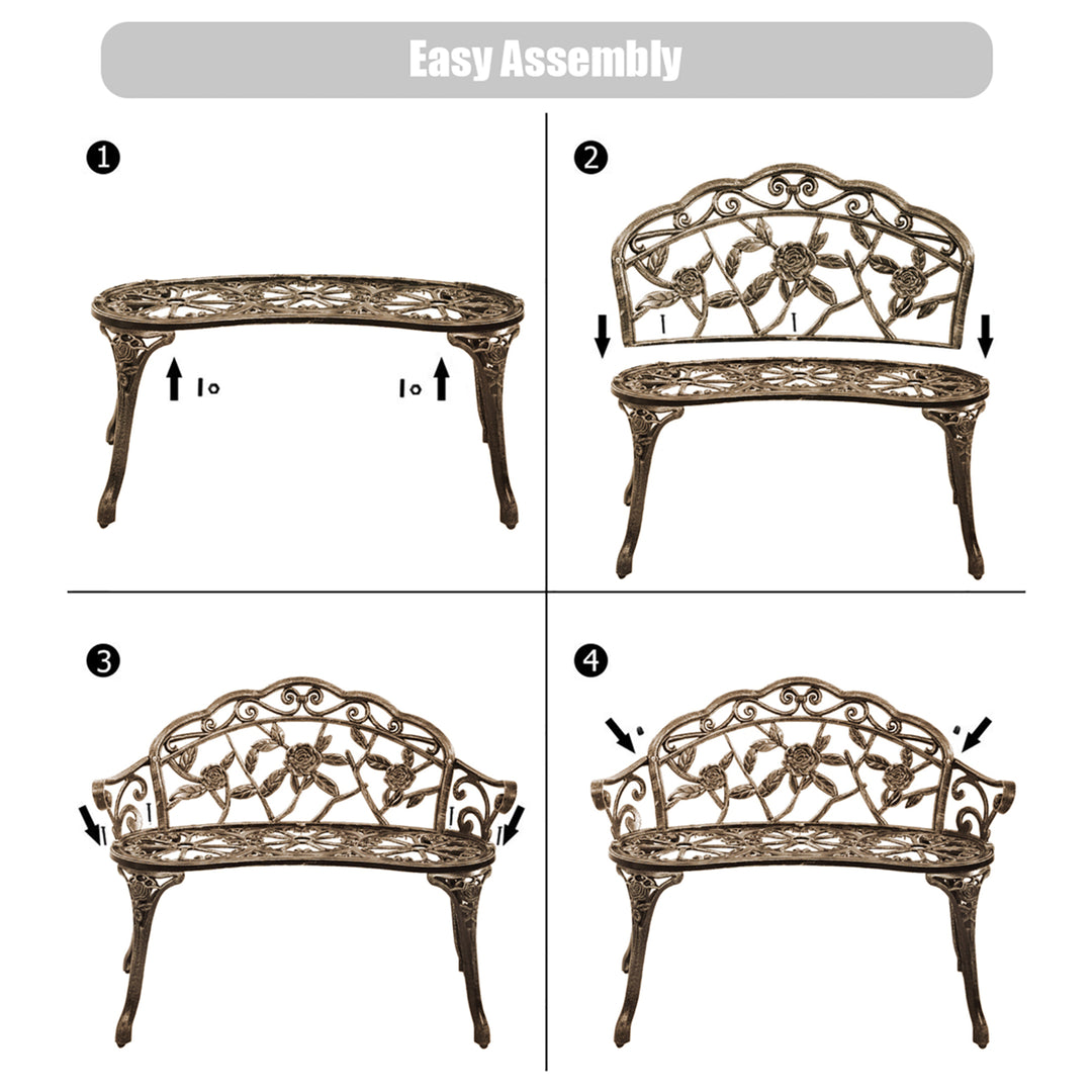 Outdoor Garden Bench Chair Loveseat Cast Aluminum Patio Antique Rose Image 9