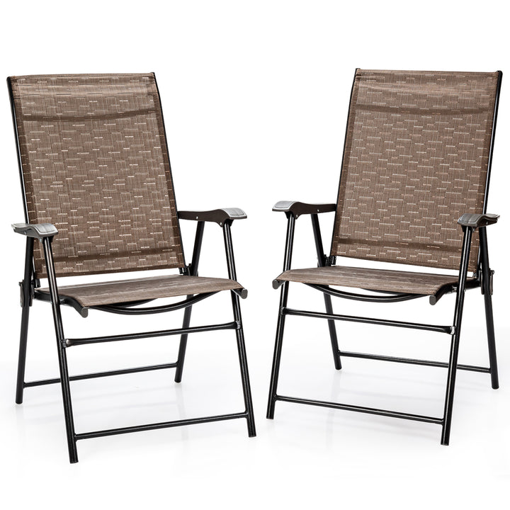 Costway 2PCS Outdoor Patio Folding Chair Camping Portable Lawn Garden W/Armrest Image 3