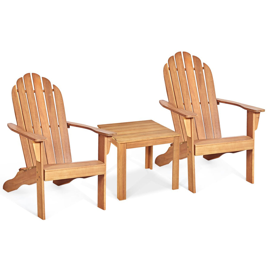 3PCS Patio Adirondack Chair Table Set Garden Deck Furniture Image 1