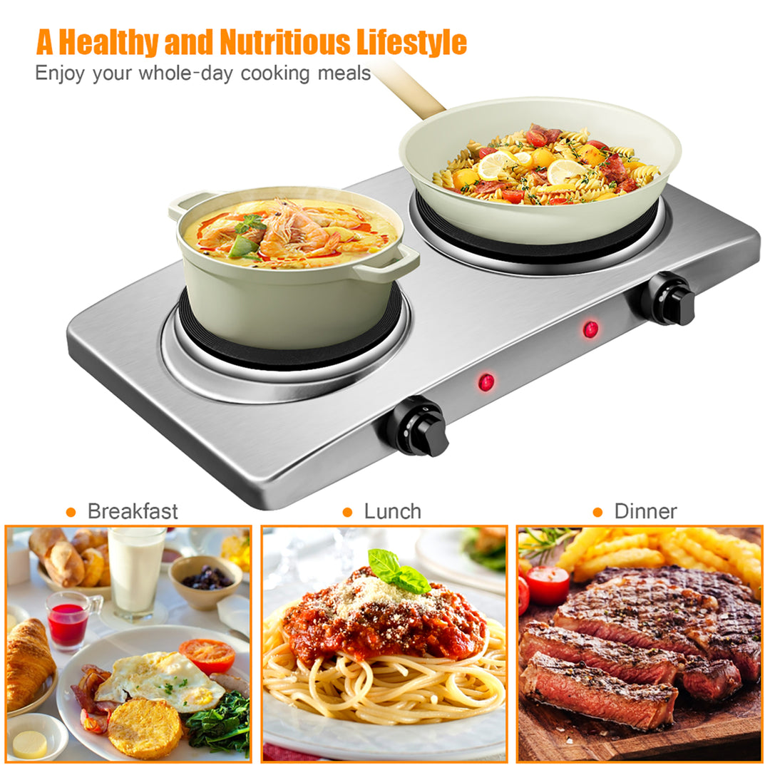 1800W Double Hot Plate Electric Countertop Burner Stainless Steel 5 Power Levels Image 7