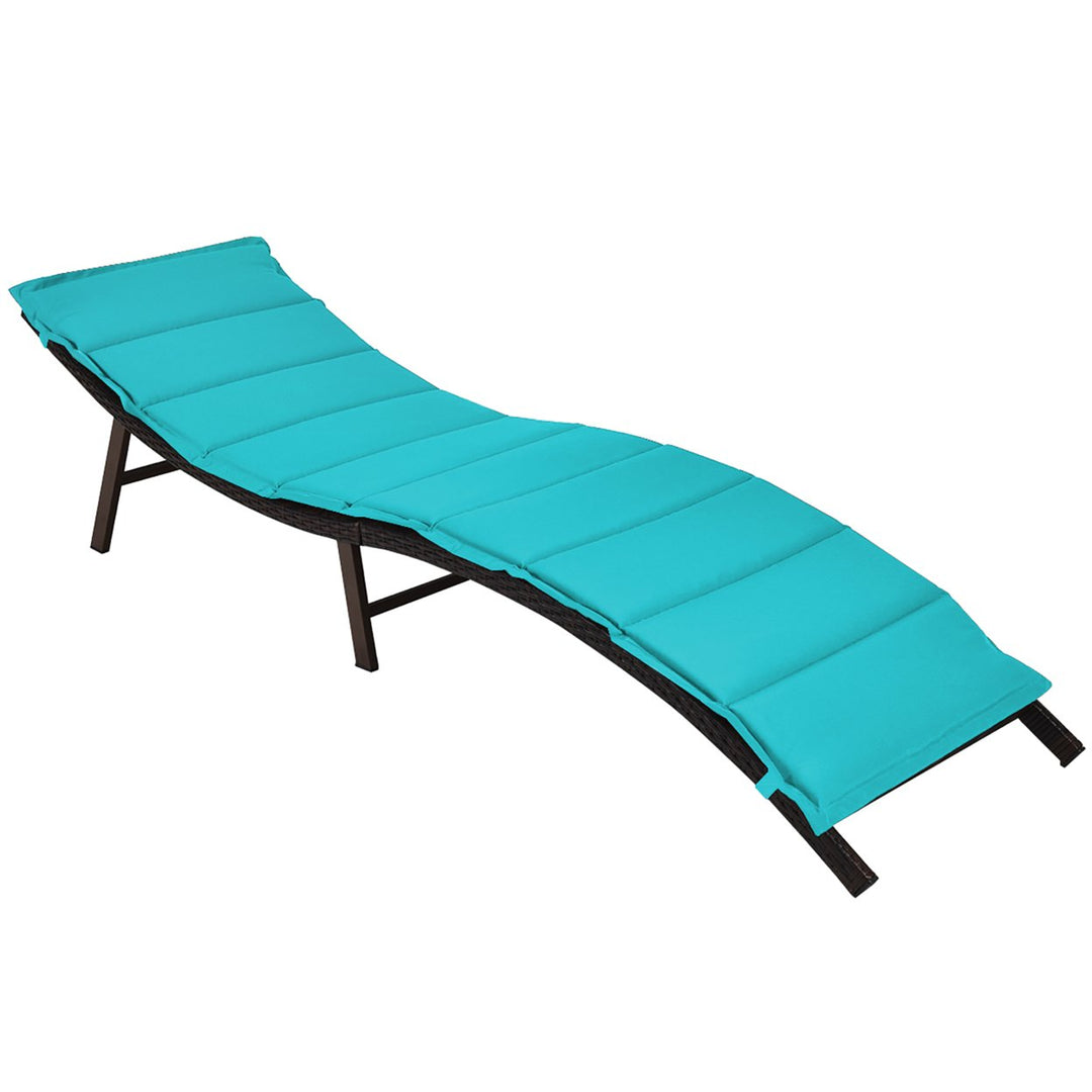 2PCS Patio Rattan Folding Lounge Chair Chaise Double Sided Cushion Turquoise Image 10