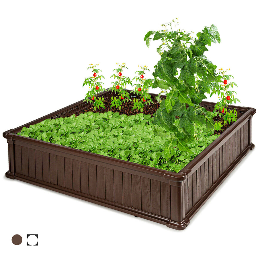 48.5 Raised Garden Bed Square Plant Box Planter Flower Vegetable Brown/White Image 1