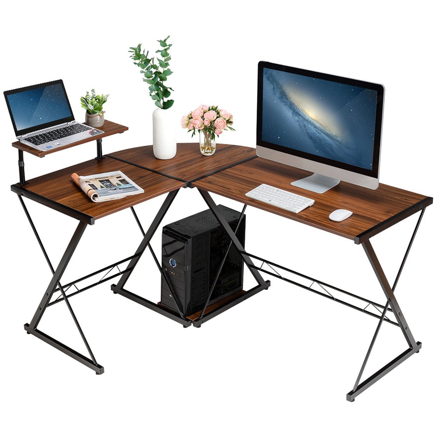 Costway 58 x 44 L-Shaped Computer Gaming Desk w/ Monitor Stand and Host Tray Home Office Image 1