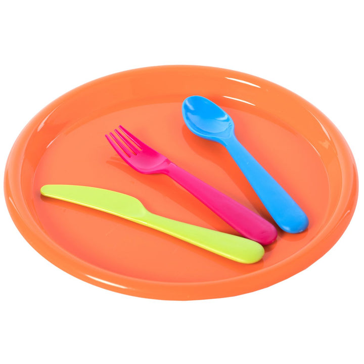 Reusable Cutlery Set for Kids 4 Plastic Plates Spoons Forks Knives Assorted Colors Image 7