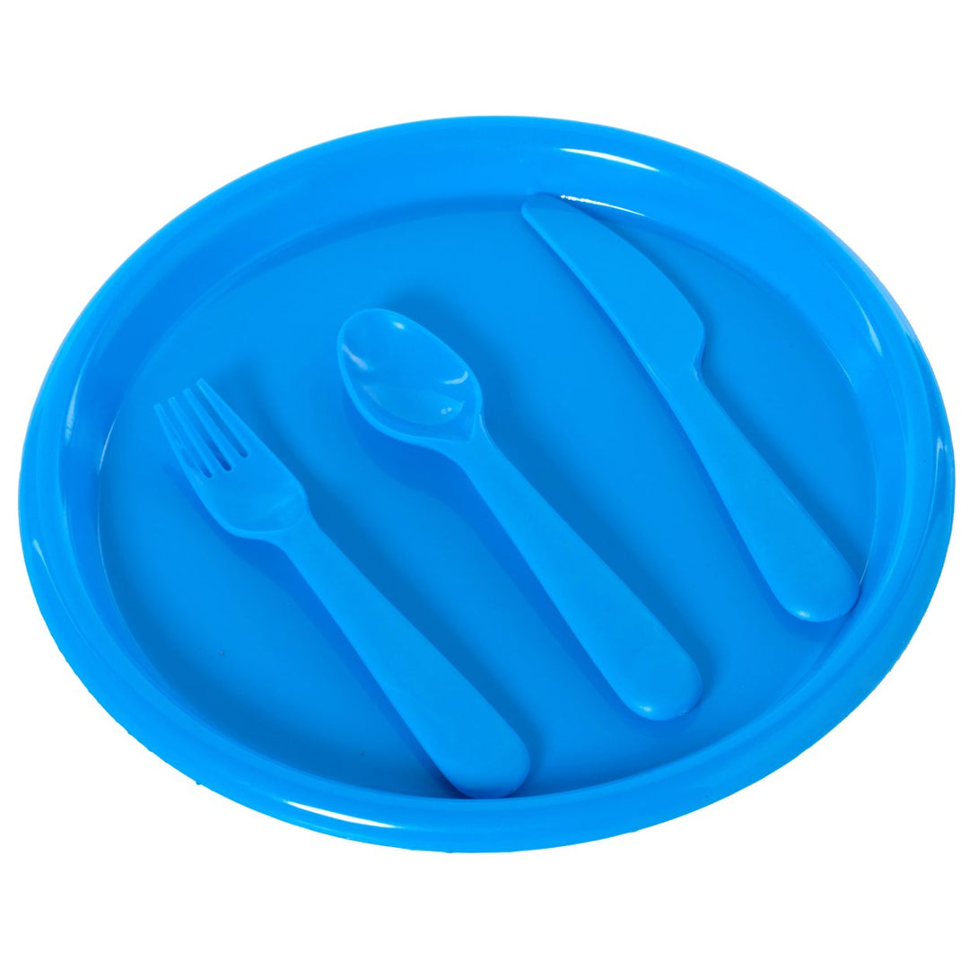 Reusable Cutlery Set for Kids 4 Plastic Plates Spoons Forks Knives Assorted Colors Image 8