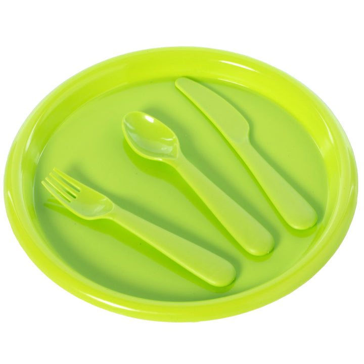 Reusable Cutlery Set for Kids 4 Plastic Plates Spoons Forks Knives Assorted Colors Image 9