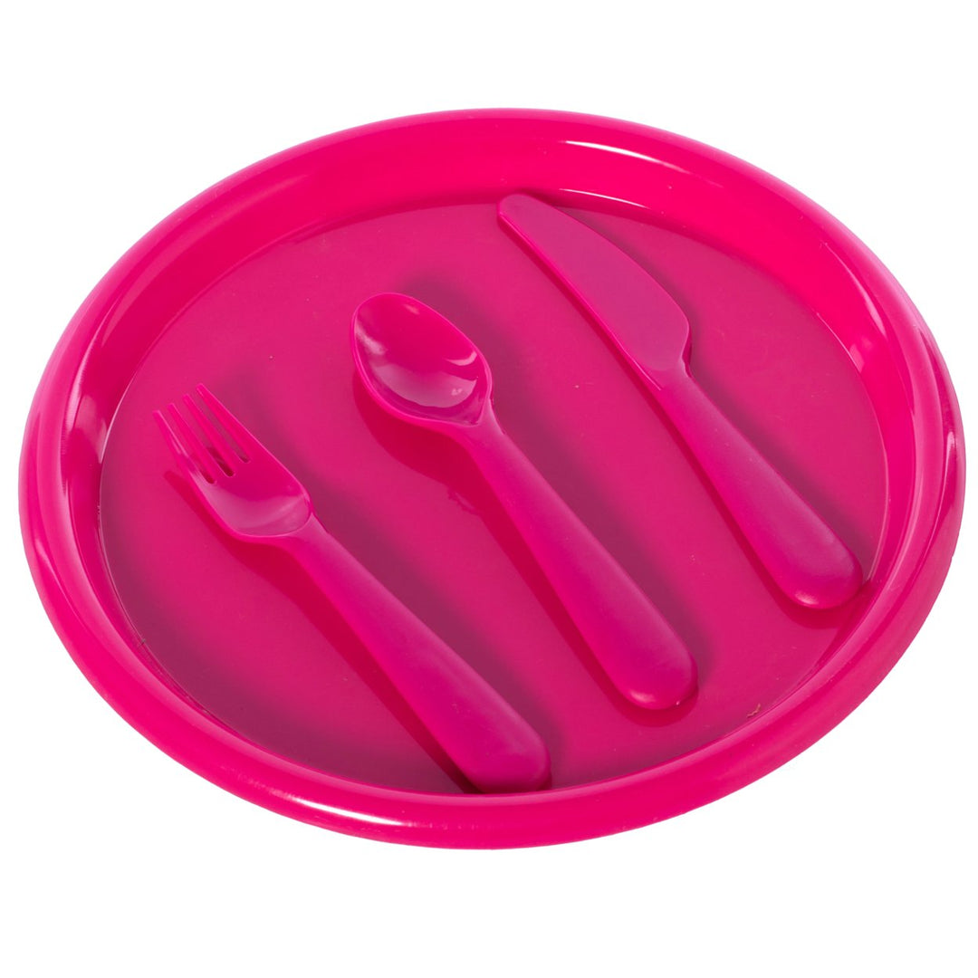 Reusable Cutlery Set for Kids 4 Plastic Plates Spoons Forks Knives Assorted Colors Image 11