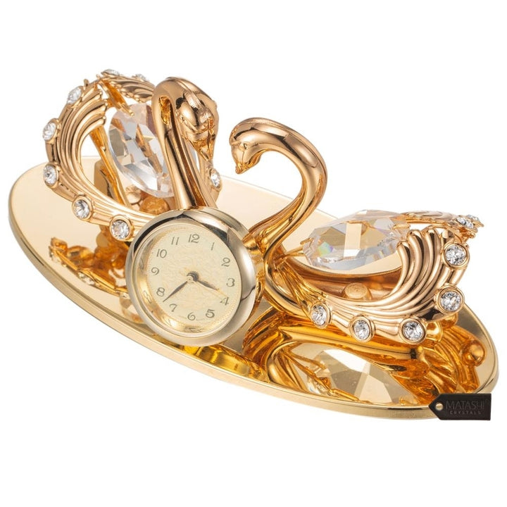 24K Gold Plated Loving Swans Figurine Table-Top Clock Ornament by Matashi Image 6