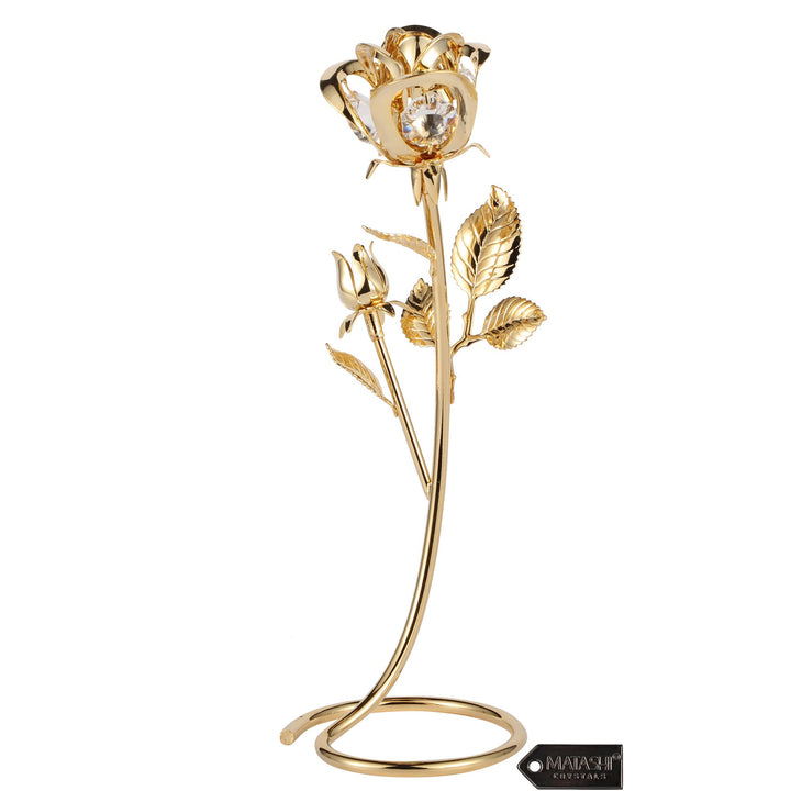 Matashi, Everlasting 7.5" 24K Gold Plated Long Stem Rose Flower with Premium Crystals, Great Gift for Christmas, Year, Image 1