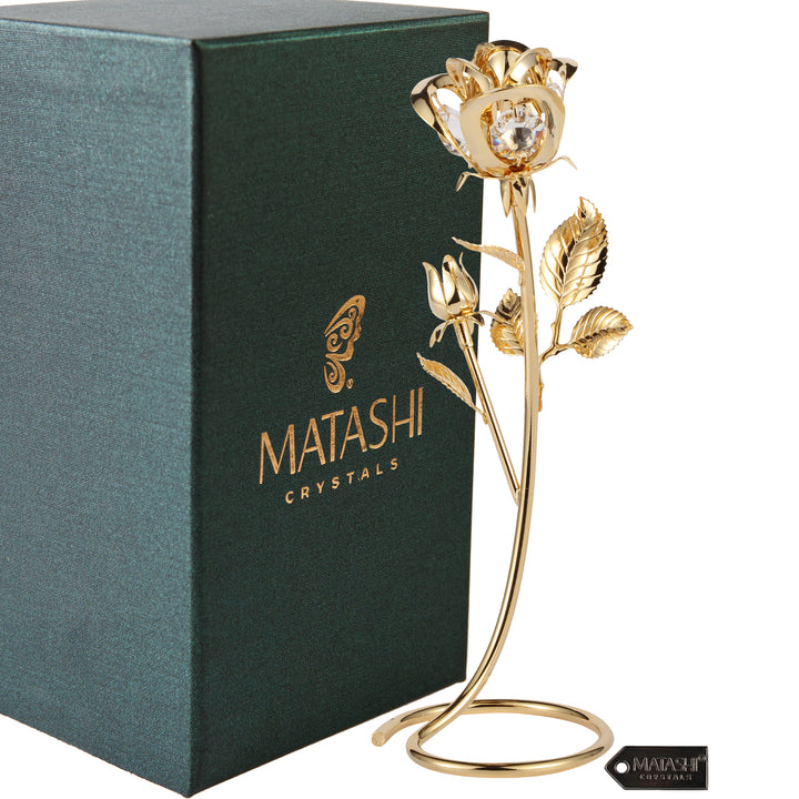 Matashi, Everlasting 7.5" 24K Gold Plated Long Stem Rose Flower with Premium Crystals, Great Gift for Christmas, Year, Image 2