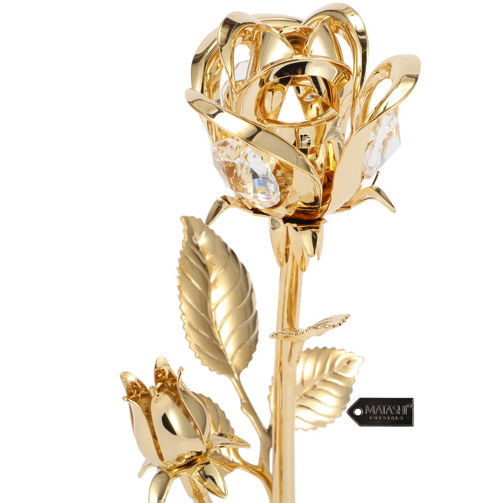 Matashi, Everlasting 7.5" 24K Gold Plated Long Stem Rose Flower with Premium Crystals, Great Gift for Christmas, Year, Image 4