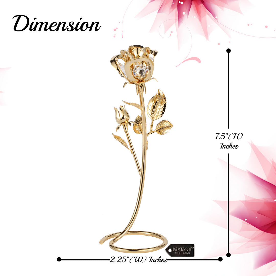 Matashi, Everlasting 7.5" 24K Gold Plated Long Stem Rose Flower with Premium Crystals, Great Gift for Christmas, Year, Image 5