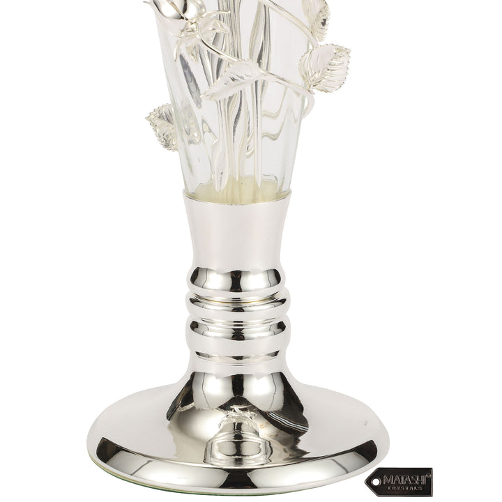 Silver Plated Crystal Studded Rose Bouquet in an Elegant Vase, Beautiful Flower Ornament Crafted with Stunning Crystals, Image 4