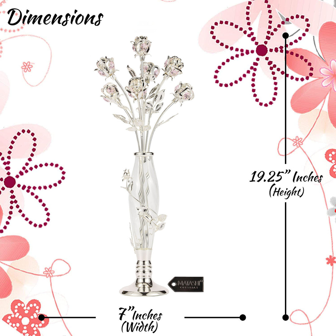 Silver Plated Crystal Studded Rose Bouquet in an Elegant Vase, Beautiful Flower Ornament Crafted with Stunning Crystals, Image 6