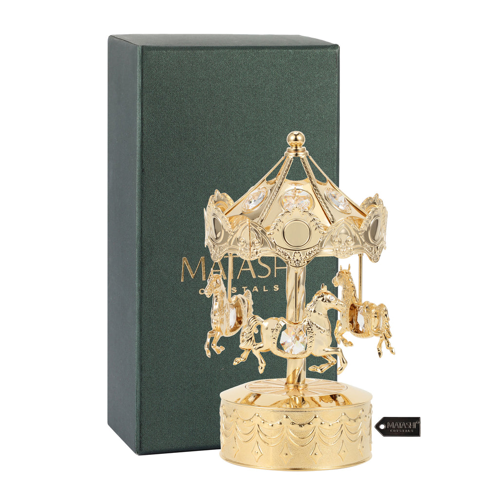 Matashi, 24K Gold Plated Music Box with Crystal Studded Carousel Horse Figurine - It s a Small World Image 2