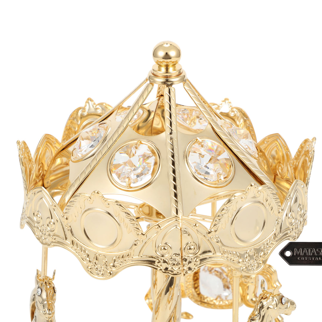 Matashi, 24K Gold Plated Music Box with Crystal Studded Carousel Horse Figurine - It s a Small World Image 3