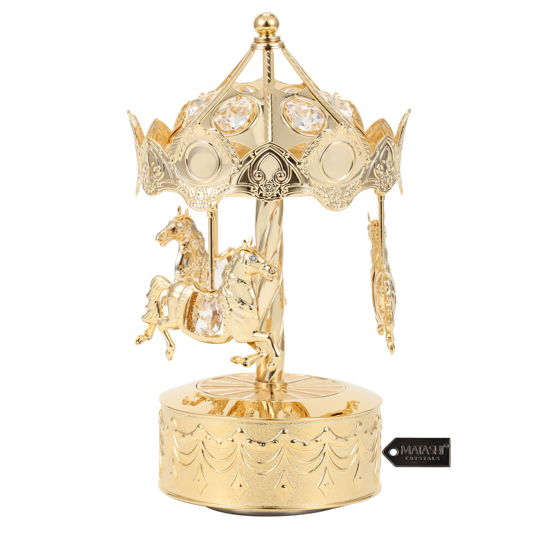 Matashi, 24K Gold Plated Music Box with Crystal Studded Carousel Horse Figurine - It s a Small World Image 4