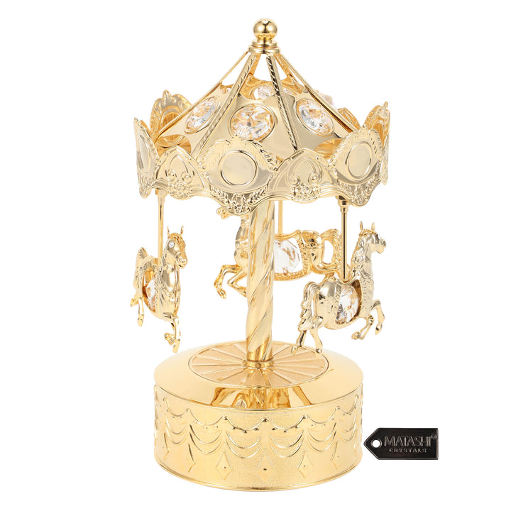 Matashi, 24K Gold Plated Music Box with Crystal Studded Carousel Horse Figurine - It s a Small World Image 5