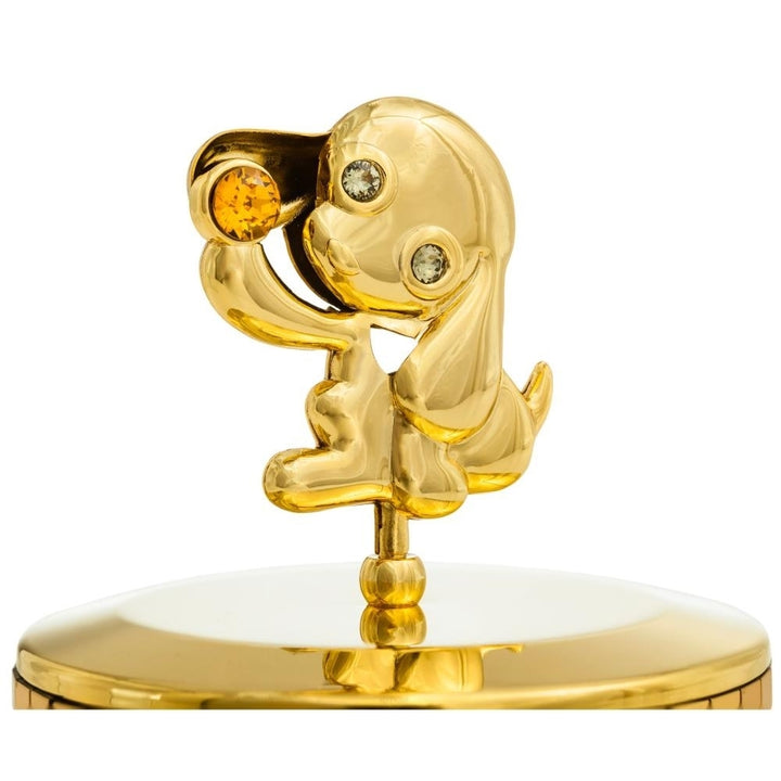 Matashi, 24k Gold Plated Puppy Music Box plays "Love Story" Gold Table Top Ornament w/ Gold Crystal Home, Bedroom, Image 3