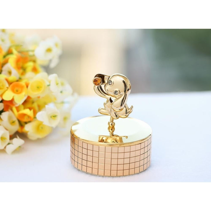 Matashi, 24k Gold Plated Puppy Music Box plays "Love Story" Gold Table Top Ornament w/ Gold Crystal Home, Bedroom, Image 4