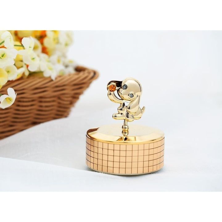 Matashi, 24k Gold Plated Puppy Music Box plays "Love Story" Gold Table Top Ornament w/ Gold Crystal Home, Bedroom, Image 5