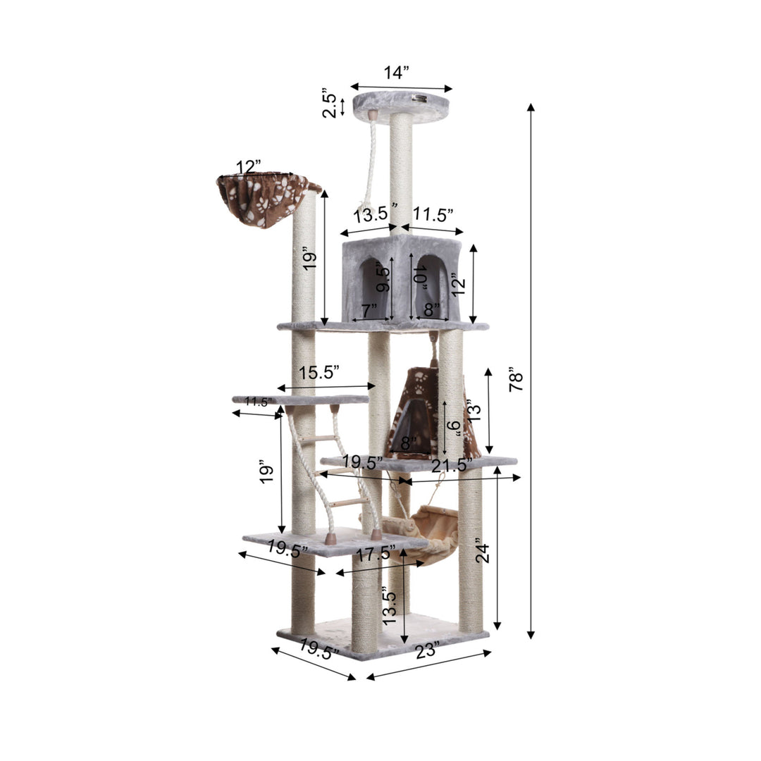 Armarkat A7802 Cat Tree Silver Gray Real Wood Scratching Post 78" Height Image 2