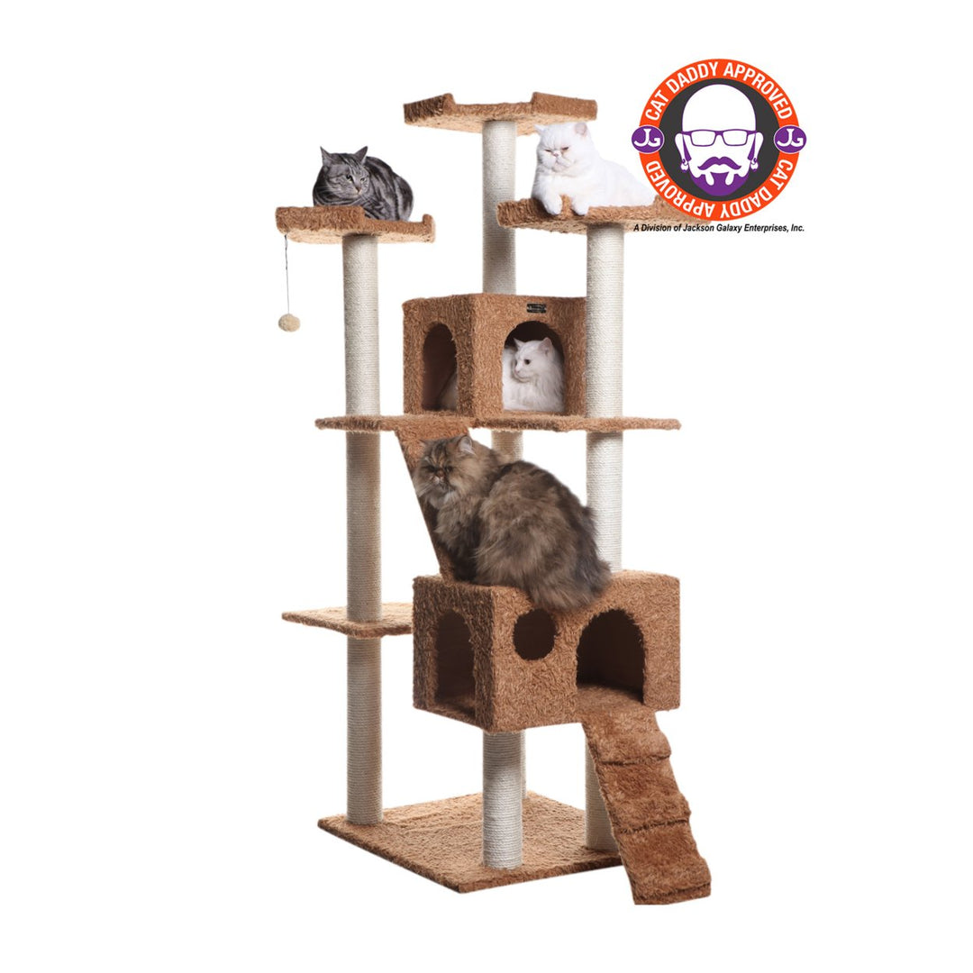 Armarkat Classic Cat Tree Model A7407 74" Wood Faux faux Brown Sisal Scratching Posts Image 1