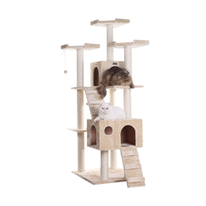 Armarkat A7401 Cat Tree 74 Inch Beige Real Wood with Playhouses and Scratching Posts Image 3