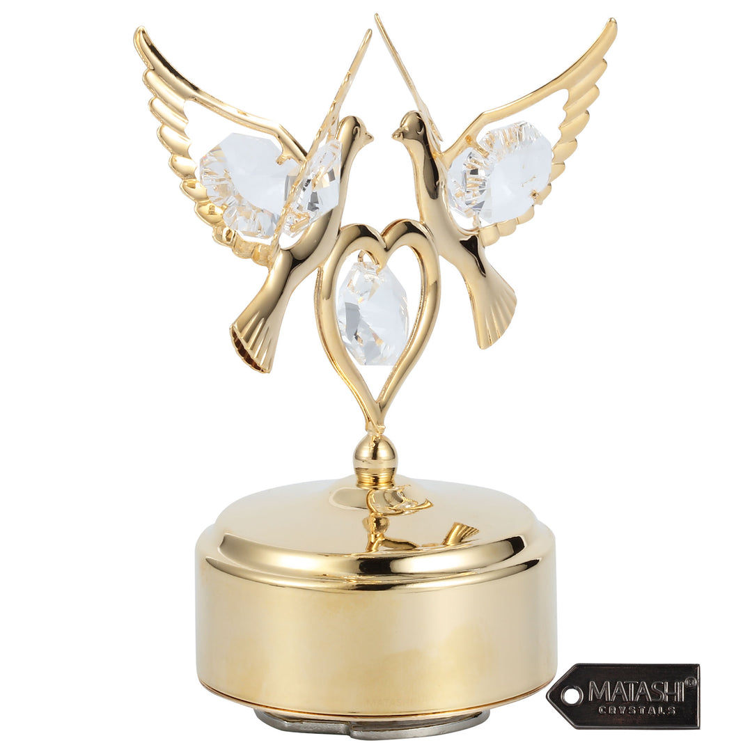 24K Gold Plated Music Box with Crystal Studded Love Doves Figurine on a Smooth Base by Matashi - Swan Lake Image 4