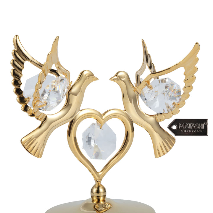 24K Gold Plated Music Box with Crystal Studded Love Doves Figurine on a Smooth Base by Matashi - Swan Lake Image 5