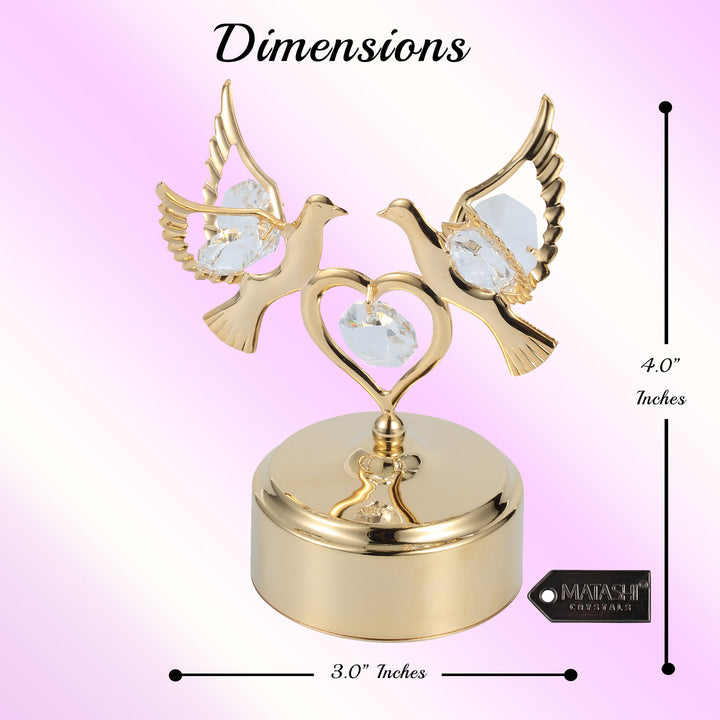 24K Gold Plated Music Box with Crystal Studded Love Doves Figurine on a Smooth Base by Matashi - Swan Lake Image 6