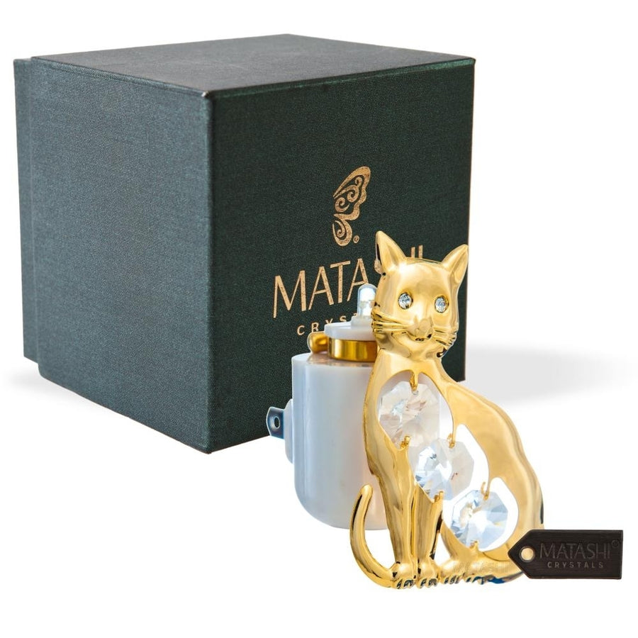 24K Gold Plated Children s Kitty Cat Colorful LED Nightlight w/ Elegant Crystals - Hallway, Bedroom, or Living Room Image 1