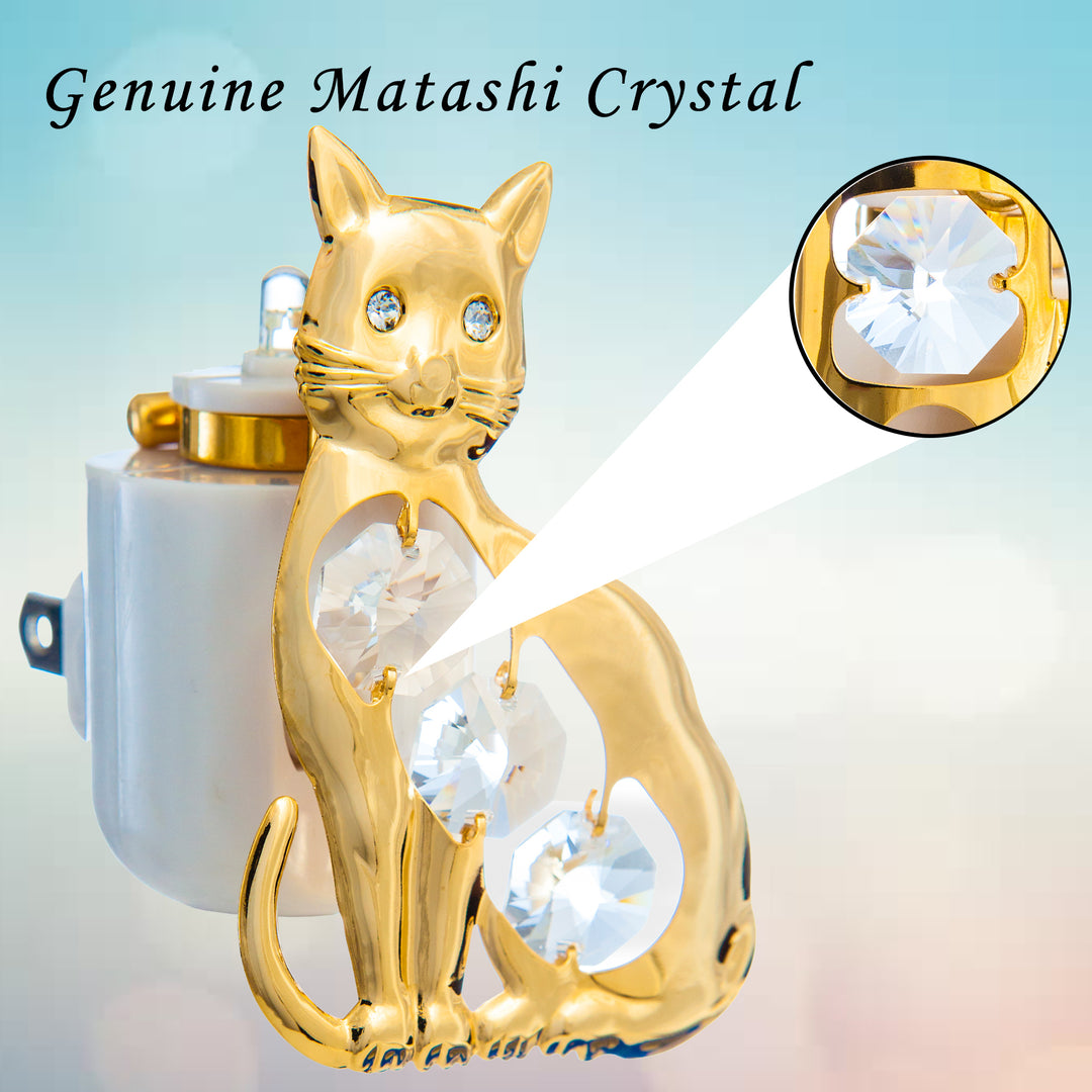 24K Gold Plated Children s Kitty Cat Colorful LED Nightlight w/ Elegant Crystals - Hallway, Bedroom, or Living Room Image 4