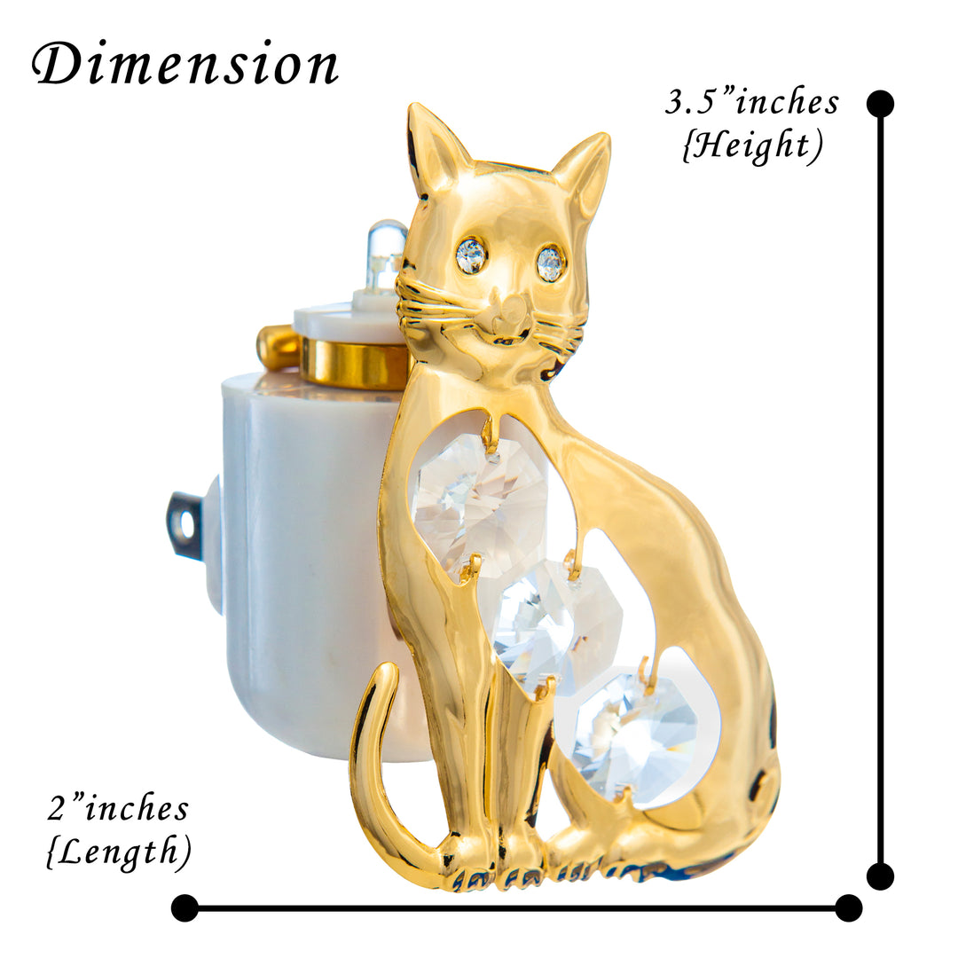 24K Gold Plated Children s Kitty Cat Colorful LED Nightlight w/ Elegant Crystals - Hallway, Bedroom, or Living Room Image 5