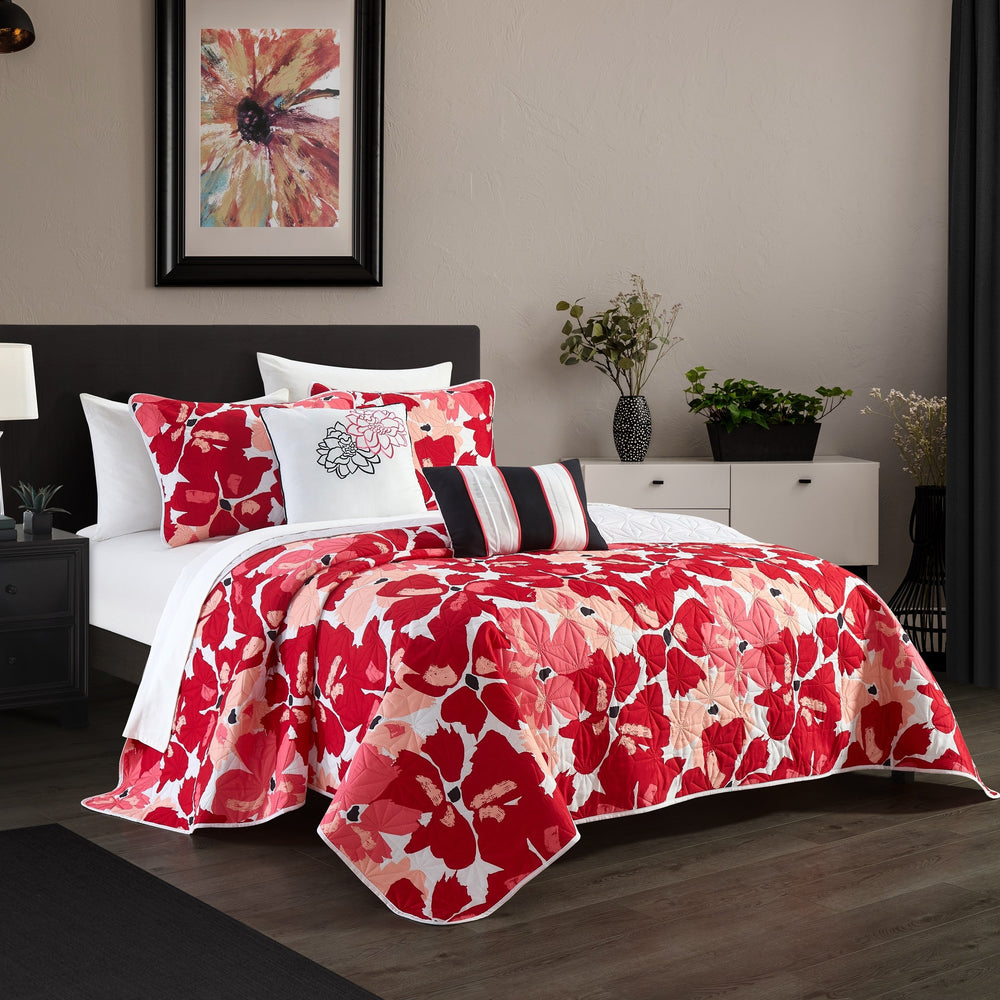 Aster 5 Piece Quilt Set Contemporary Floral Design Bedding Image 2