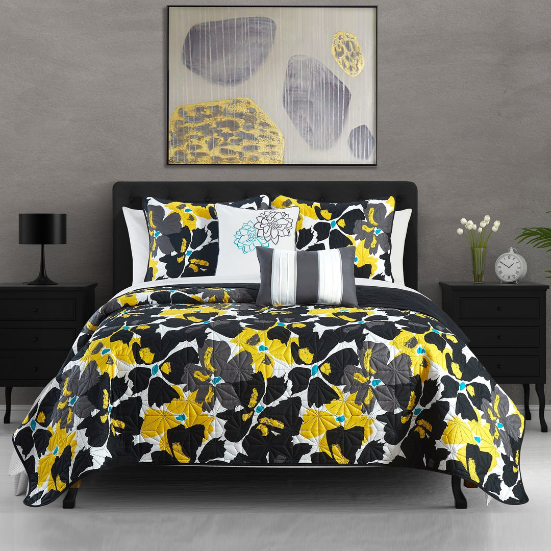 Aster 5 Piece Quilt Set Contemporary Floral Design Bedding Image 5