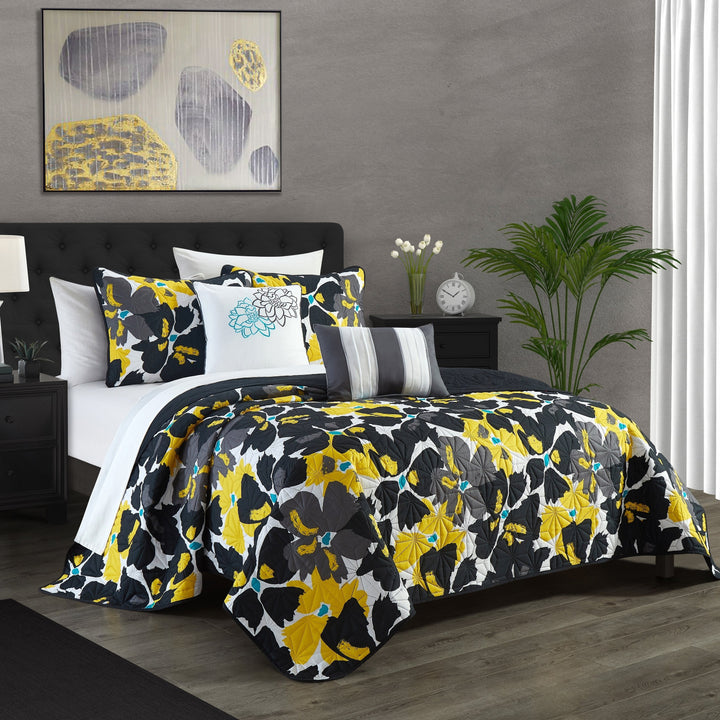 Aster 5 Piece Quilt Set Contemporary Floral Design Bedding Image 6