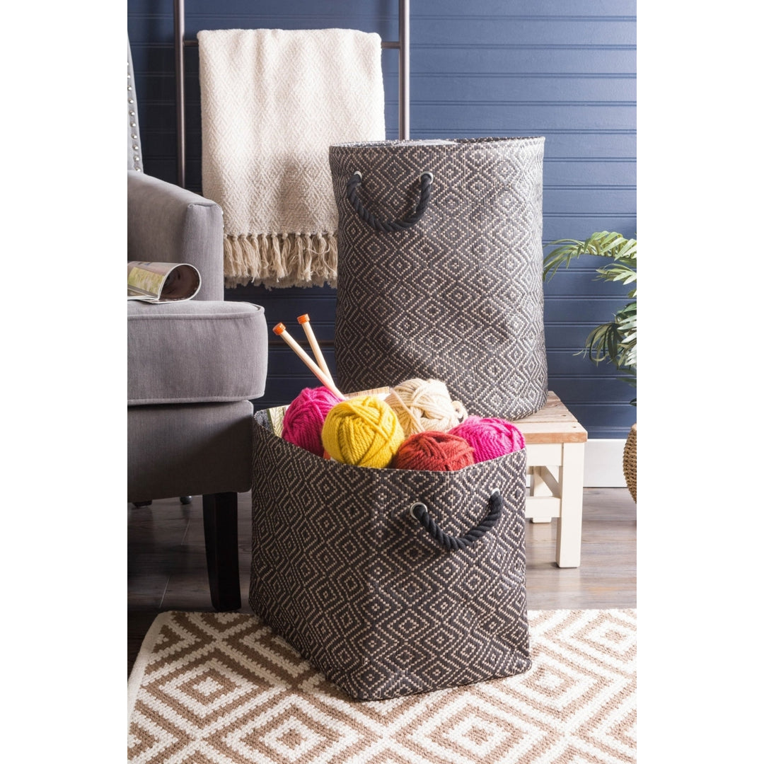 PAPER BIN DIAMOND BASKETWEAVE STONE/BLACK RECTANGLE MEDIUM 15x10x12 Image 1