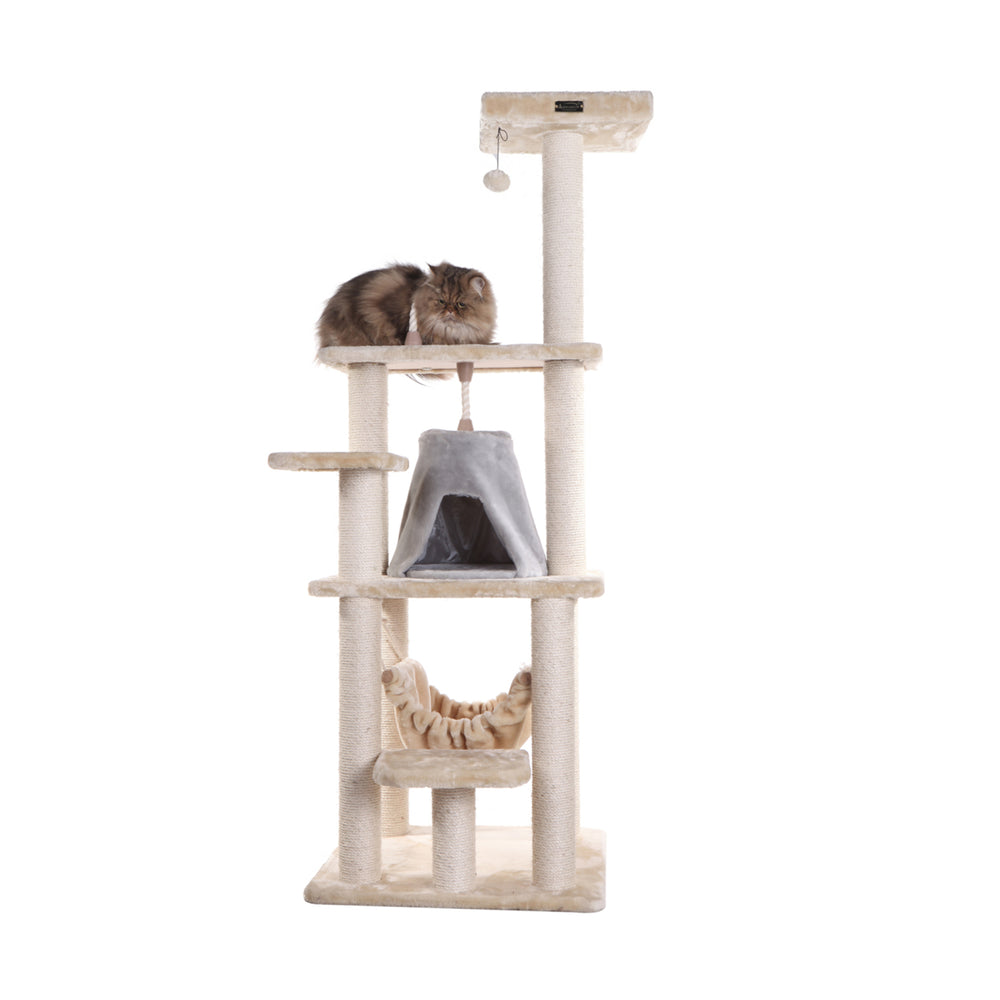 Armarkat Cat Tree Model A6501 Beige Real Wood 65" with Hammock and Condo Image 2