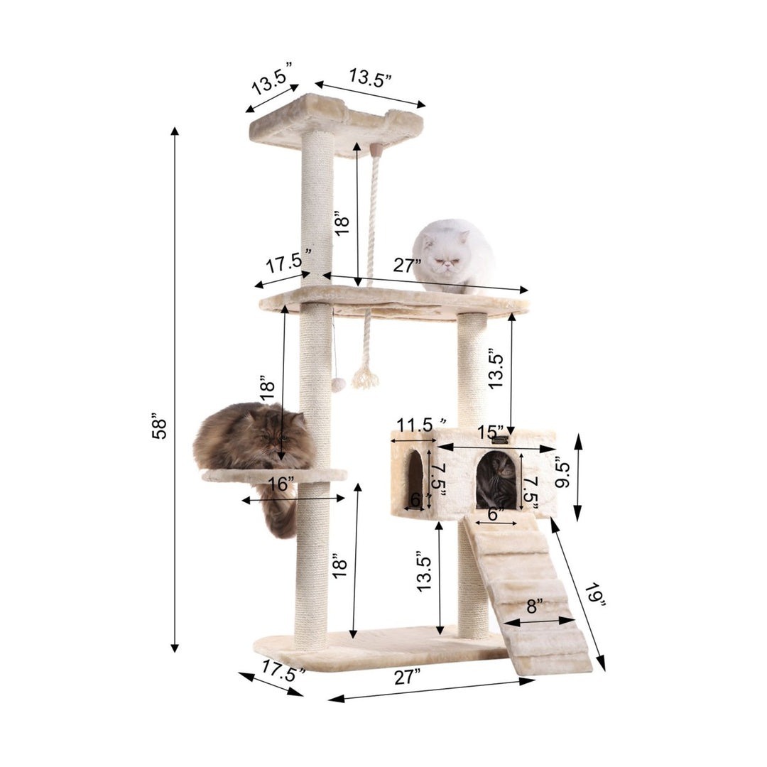 Armarkat Classic Cat Tree A5801 Beige Real Wood Multi-Level Activity 58" Image 3