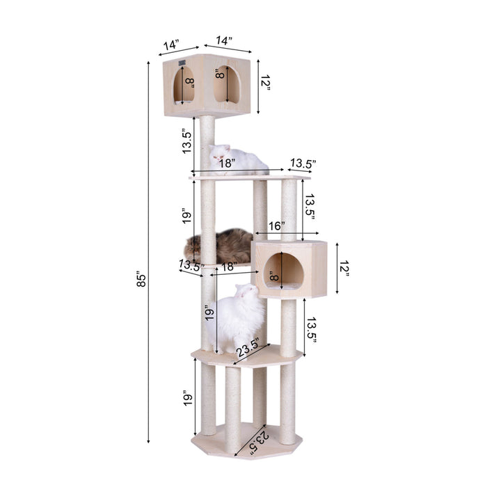 Armarkat Scots Pine Cat Tree Model S8502 85-Inch Five Levels Two Condos Image 3