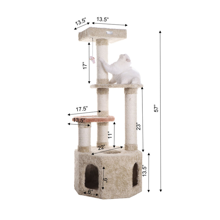 Armarkat Cat Tree X5703 Multi-Level Wood Climber Jackson Galaxy Approved Khaki Image 3